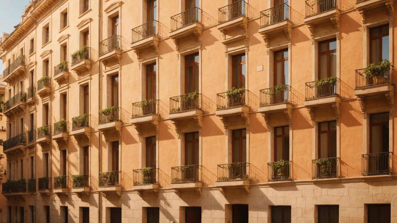 Edificio espanol con luz mediterranea calida